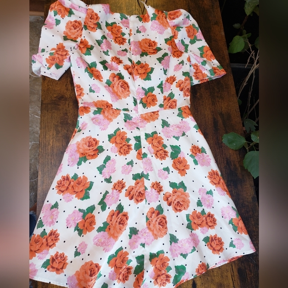 Zara Floral Puff Short Sleeve , A line, Sweetheart, Wedding Guest, XS, - Picture 9 of 15